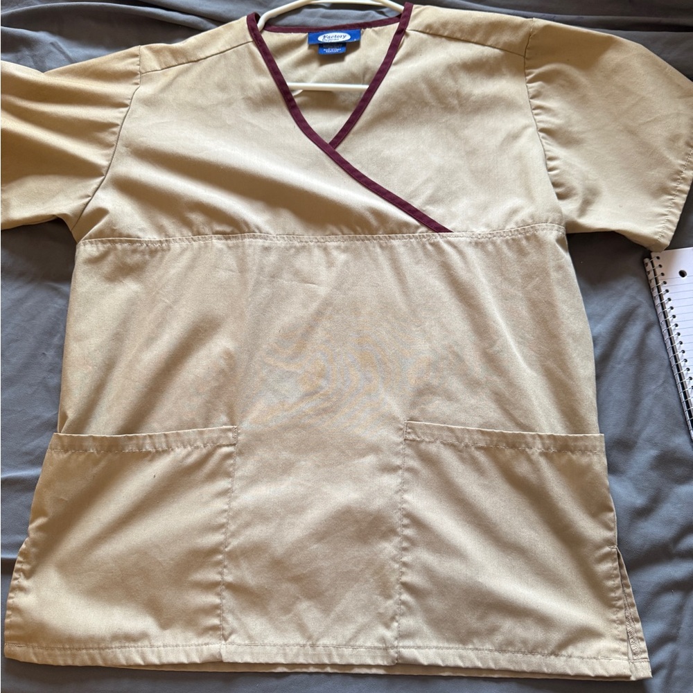 Cherokee Tan and Red V-Neck Scrub Top